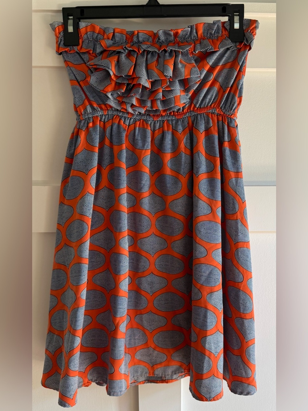 Judith March Orange and Navy Ruffle Strapless Sundress